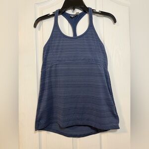 Athleta Swift Reach & Restore Racerback Tank Top Blue Stripe Size XS